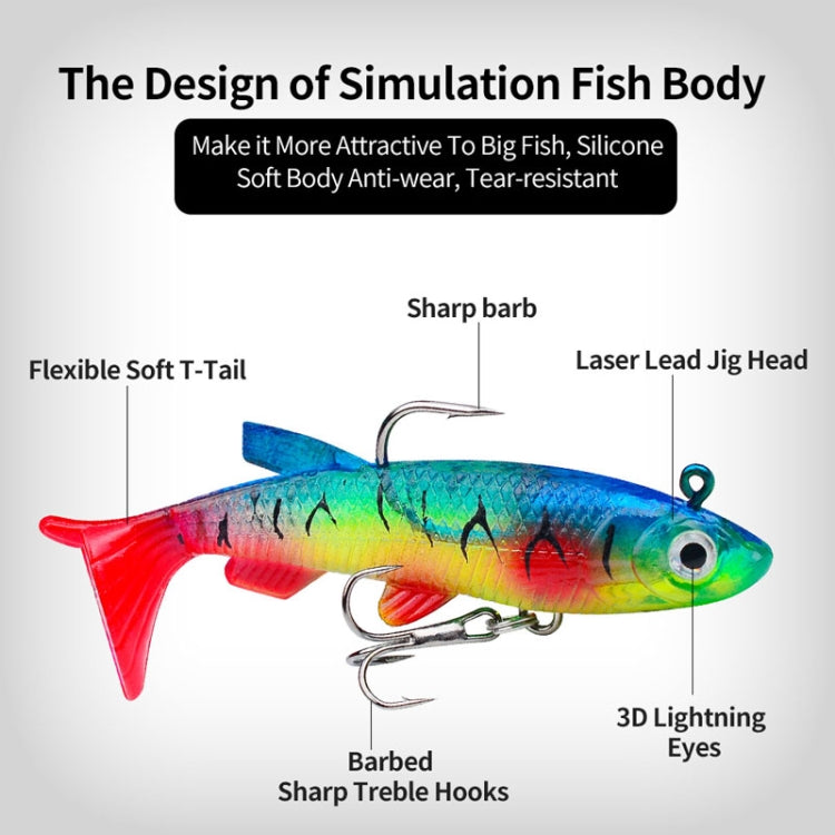 PROBEROS DW6087 T-Tail Lead Fish Soft Lure Sea Bass Boat Fishing Bionic Fake Bait, 7.5cm/13.5g