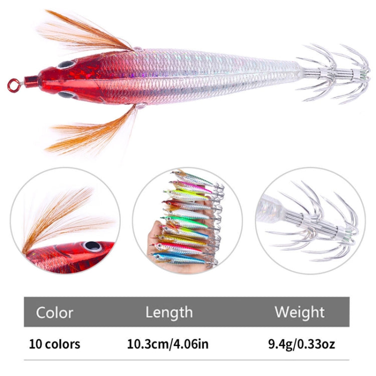 10colors /Set HENGJIA SJ055 Horizontal Luminous Wooden Shrimp Bait Bionic Faux Bait Squid Hook, 10.3cm 9.4g