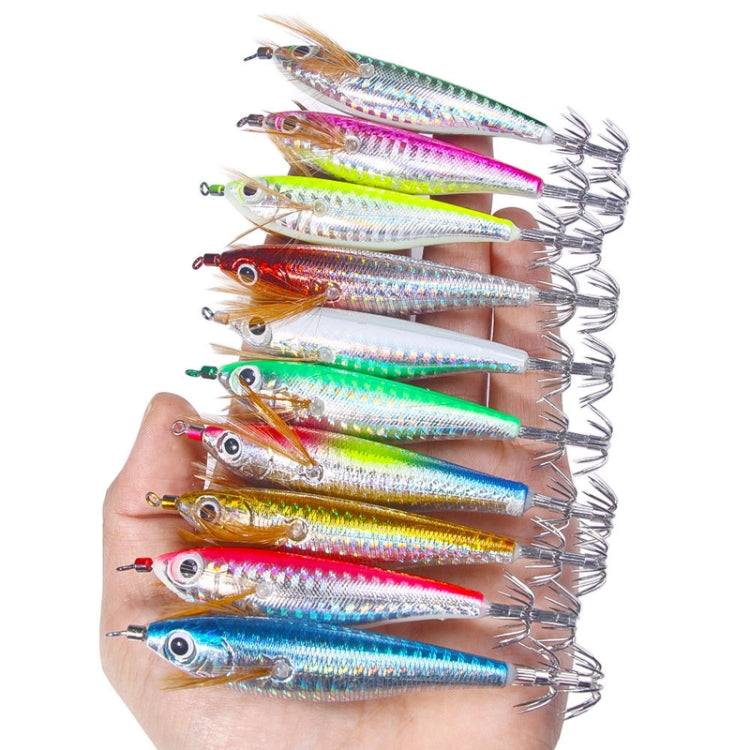 10colors /Set HENGJIA SJ055 Horizontal Luminous Wooden Shrimp Bait Bionic Faux Bait Squid Hook, 10.3cm 9.4g