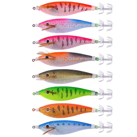 8colors /Set HENGJIA SJ057 Luminous Wooden Shrimp Dummy Bait Squid Hook Hard Bait