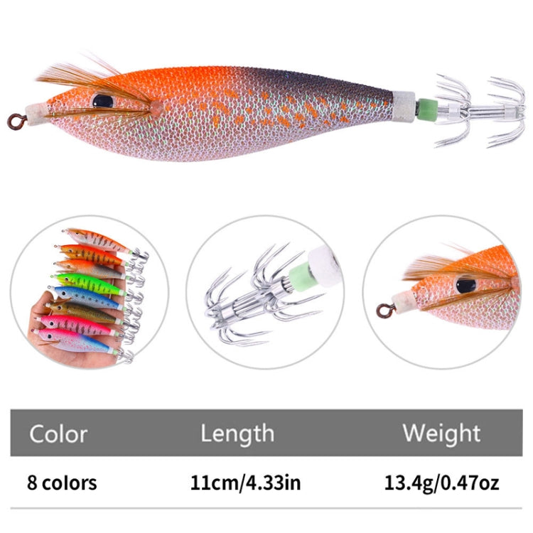 8colors /Set HENGJIA SJ057 Luminous Wooden Shrimp Dummy Bait Squid Hook Hard Bait