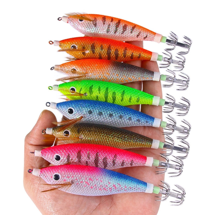 8colors /Set HENGJIA SJ057 Luminous Wooden Shrimp Dummy Bait Squid Hook Hard Bait