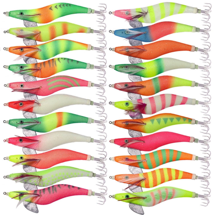 22colors /Set HENGJIA SJ059 Luminous Wooden Shrimp Dummy Bait Squid Hook Hard Bait, 15cm 28g