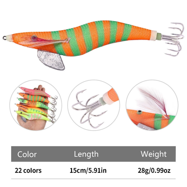 22colors /Set HENGJIA SJ059 Luminous Wooden Shrimp Dummy Bait Squid Hook Hard Bait, 15cm 28g