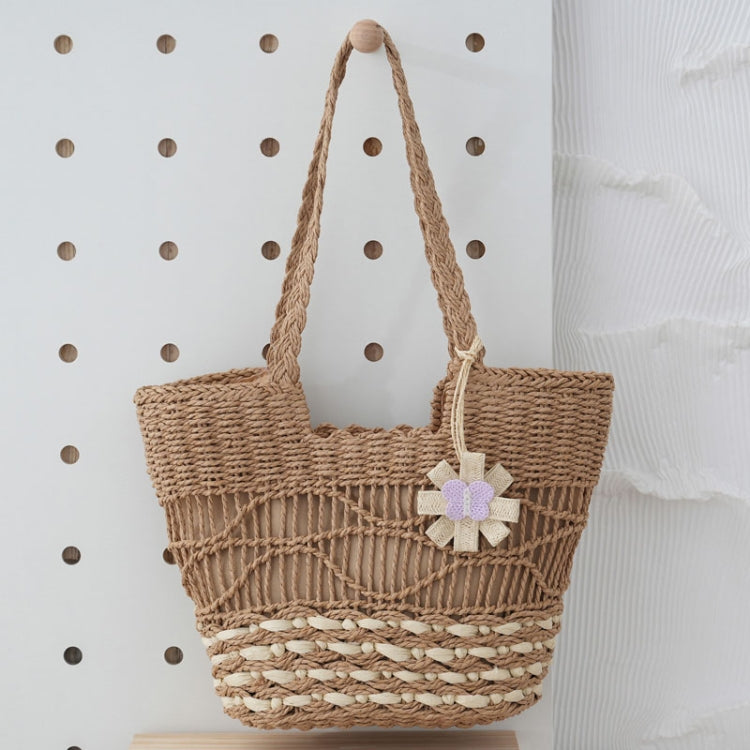Knitting Straw Shoulder Bag Hollow Wave Large Capacity Tote Bag With Lining