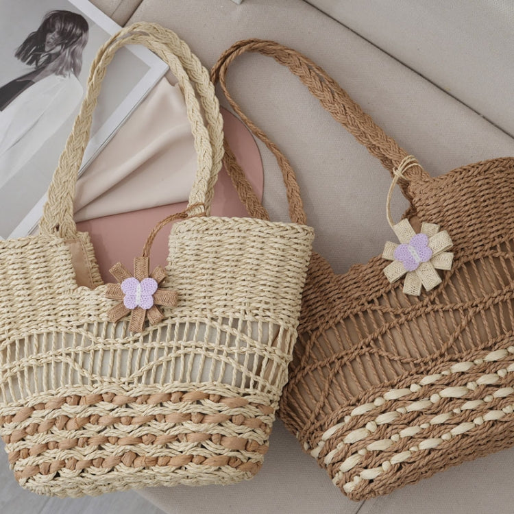 Knitting Straw Shoulder Bag Hollow Wave Large Capacity Tote Bag With Lining