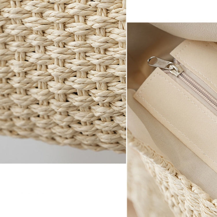 Knitting Straw Shoulder Bag Hollow Wave Large Capacity Tote Bag With Lining