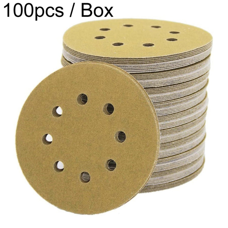 100pcs / Box 5 Inch 8 Holes Round Disc Sanding Sandpaper 125mm Yellow Sand Flocking Sheet, P60, P80, P100, P120, P150, P180, P220, P320, P400, P600, P800