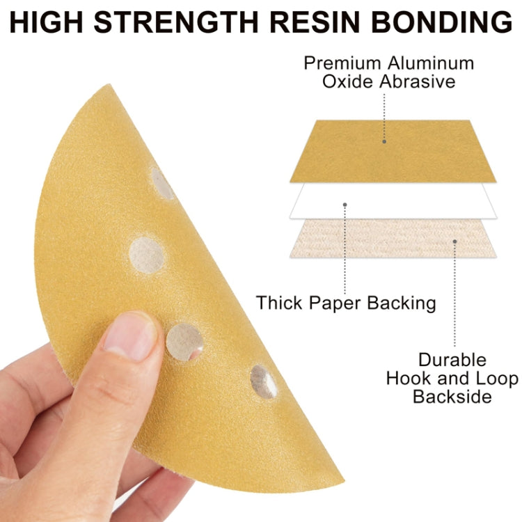 100pcs / Box 5 Inch 8 Holes Round Disc Sanding Sandpaper 125mm Yellow Sand Flocking Sheet, P60, P80, P100, P120, P150, P180, P220, P320, P400, P600, P800
