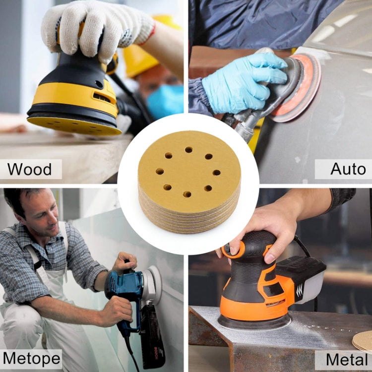100pcs / Box 5 Inch 8 Holes Round Disc Sanding Sandpaper 125mm Yellow Sand Flocking Sheet, P60, P80, P100, P120, P150, P180, P220, P320, P400, P600, P800