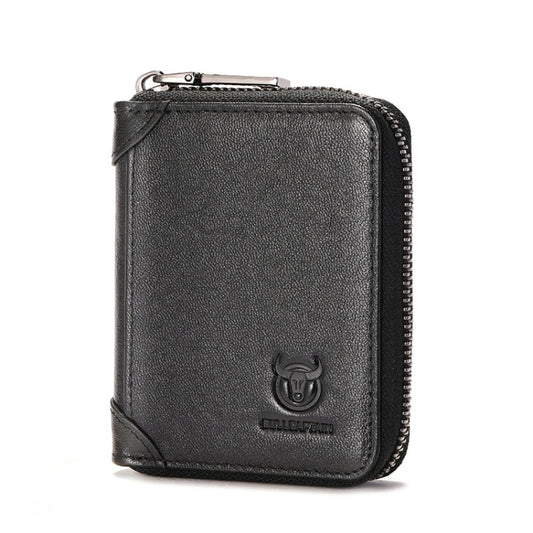 BULL CAPTAIN 475 RFID Anti-Theft Zipper Top-Layer Cowhide Multi-Card Slot Card Holder Wallet
