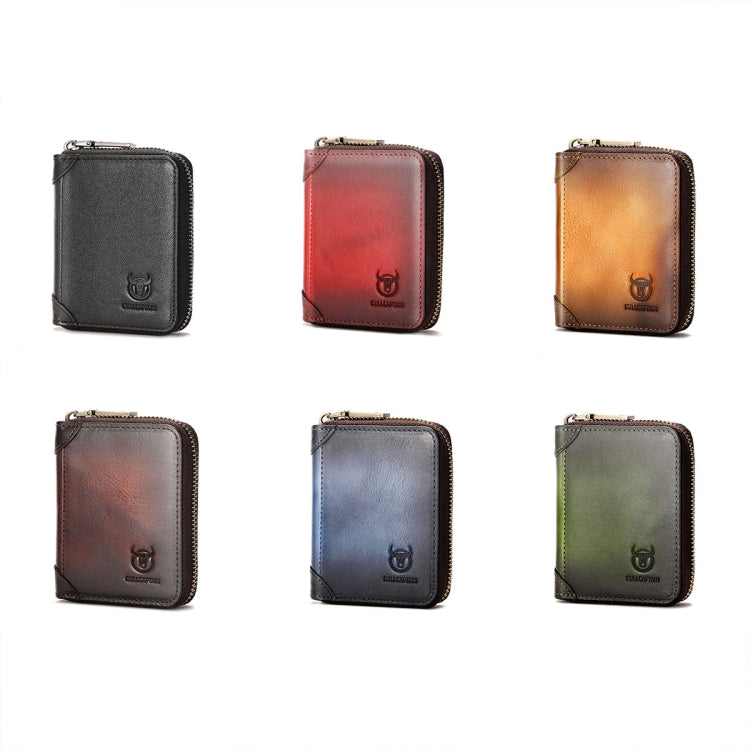 BULL CAPTAIN 475 RFID Anti-Theft Zipper Top-Layer Cowhide Multi-Card Slot Card Holder Wallet