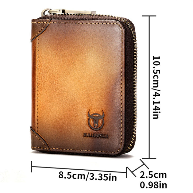 BULL CAPTAIN 475 RFID Anti-Theft Zipper Top-Layer Cowhide Multi-Card Slot Card Holder Wallet