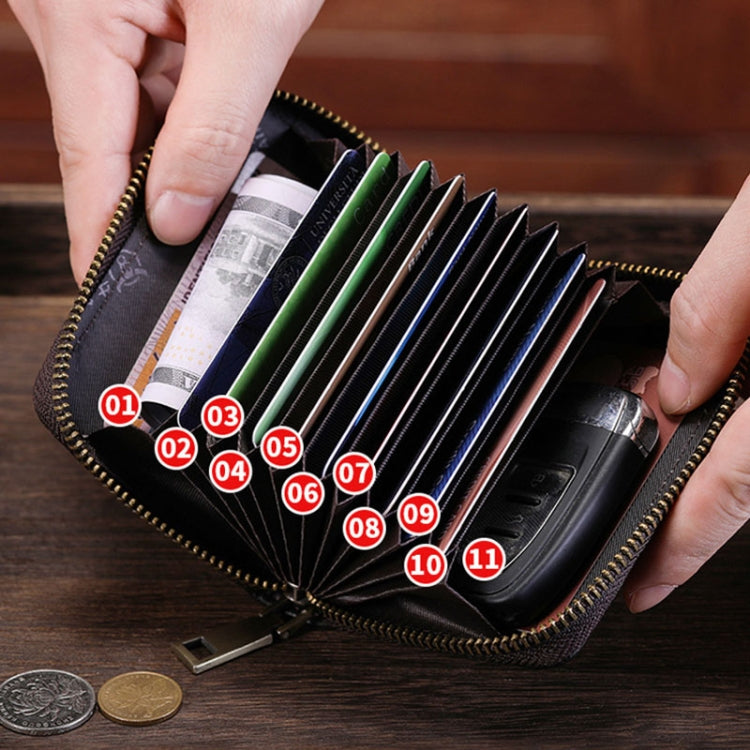 BULL CAPTAIN 475 RFID Anti-Theft Zipper Top-Layer Cowhide Multi-Card Slot Card Holder Wallet