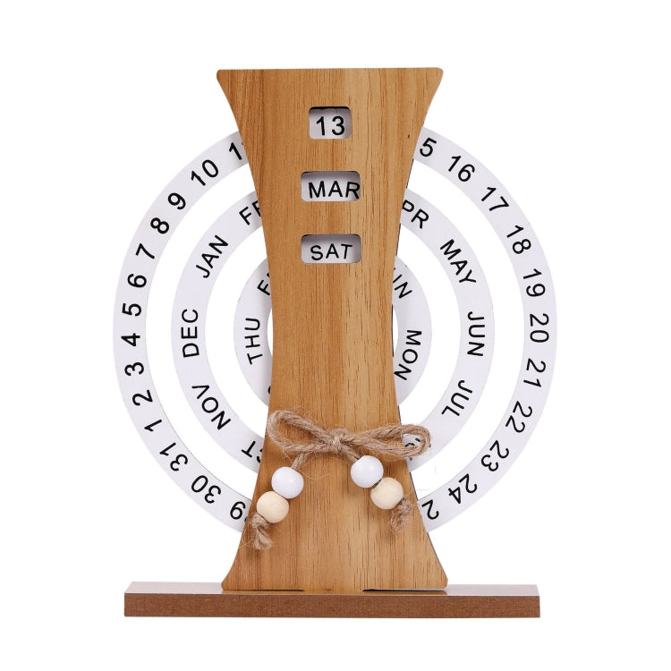 Wooden Manual Rotating Perpetual Calendar Home Decoration Ornaments, Moon, Ferris Wheel, Shovel