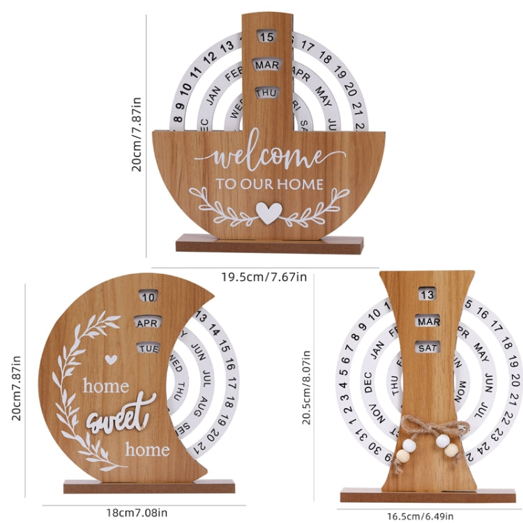 Wooden Manual Rotating Perpetual Calendar Home Decoration Ornaments, Moon, Ferris Wheel, Shovel