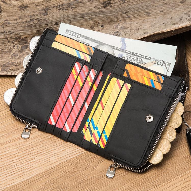 HUMERPAUL BP852 RFID Leather Anti-Theft Wallet Short Double Zipper Wallet