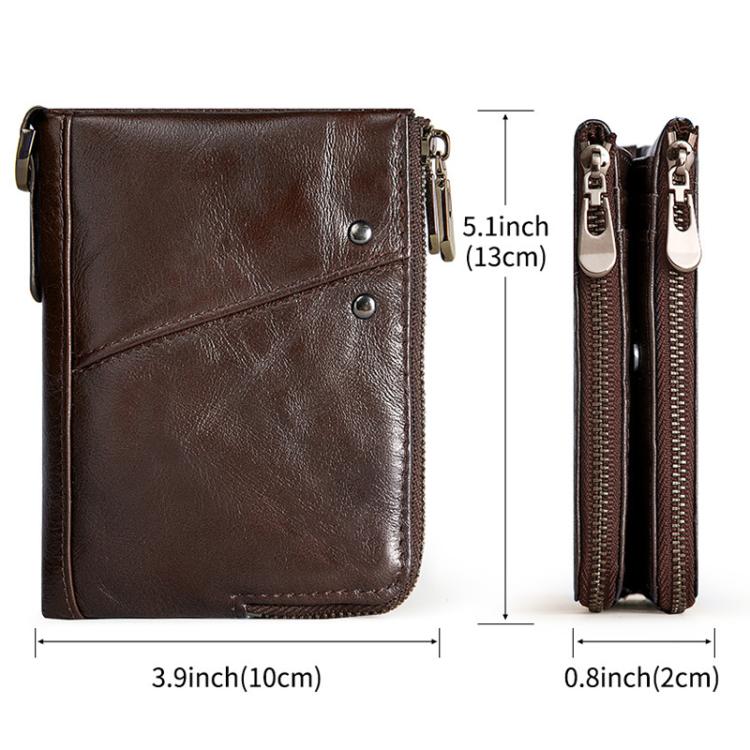 HUMERPAUL BP852 RFID Leather Anti-Theft Wallet Short Double Zipper Wallet