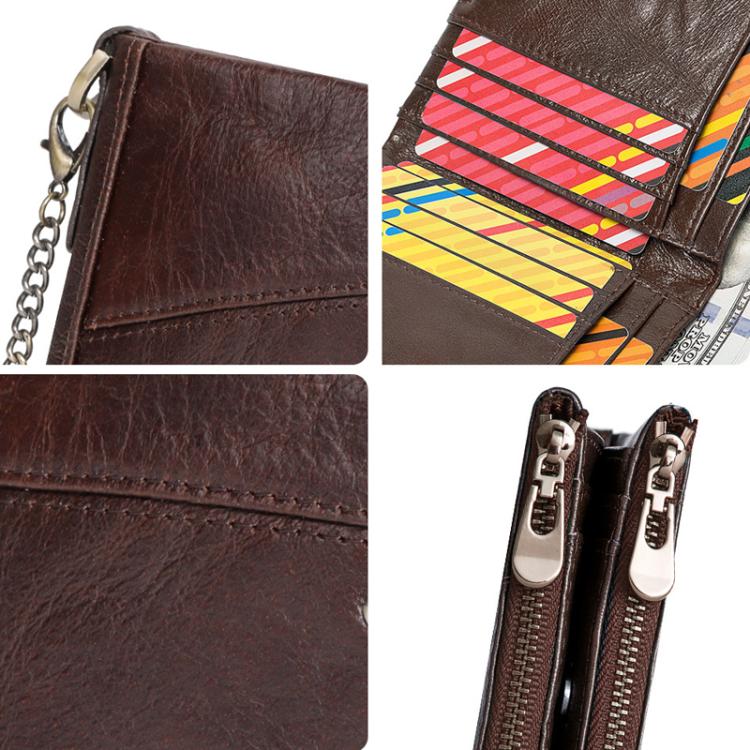 HUMERPAUL BP852 RFID Leather Anti-Theft Wallet Short Double Zipper Wallet