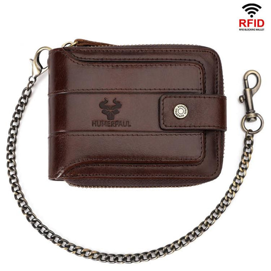 HUMERPAUL BP735 Leather Horizontal Zipper Wallet Multiple Card Slots RFID Anti-Theft Protection Men Purse