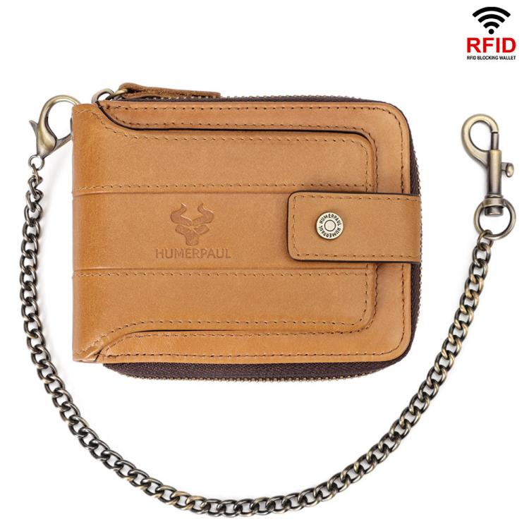HUMERPAUL BP735 Leather Horizontal Zipper Wallet Multiple Card Slots RFID Anti-Theft Protection Men Purse