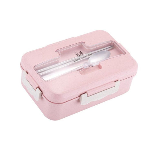 Plastic Split Microwaveable Oven Lunch Box With Stainless Steel Tableware