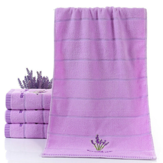 Pure Cotton Thicken Stripe Face Towels Lavender Pattern Absorbent Face Towels