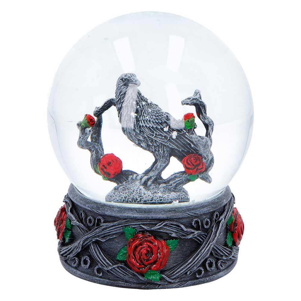 Dark Romance Raven Snow Globe Gothic Rose Ornament Alternative Decor