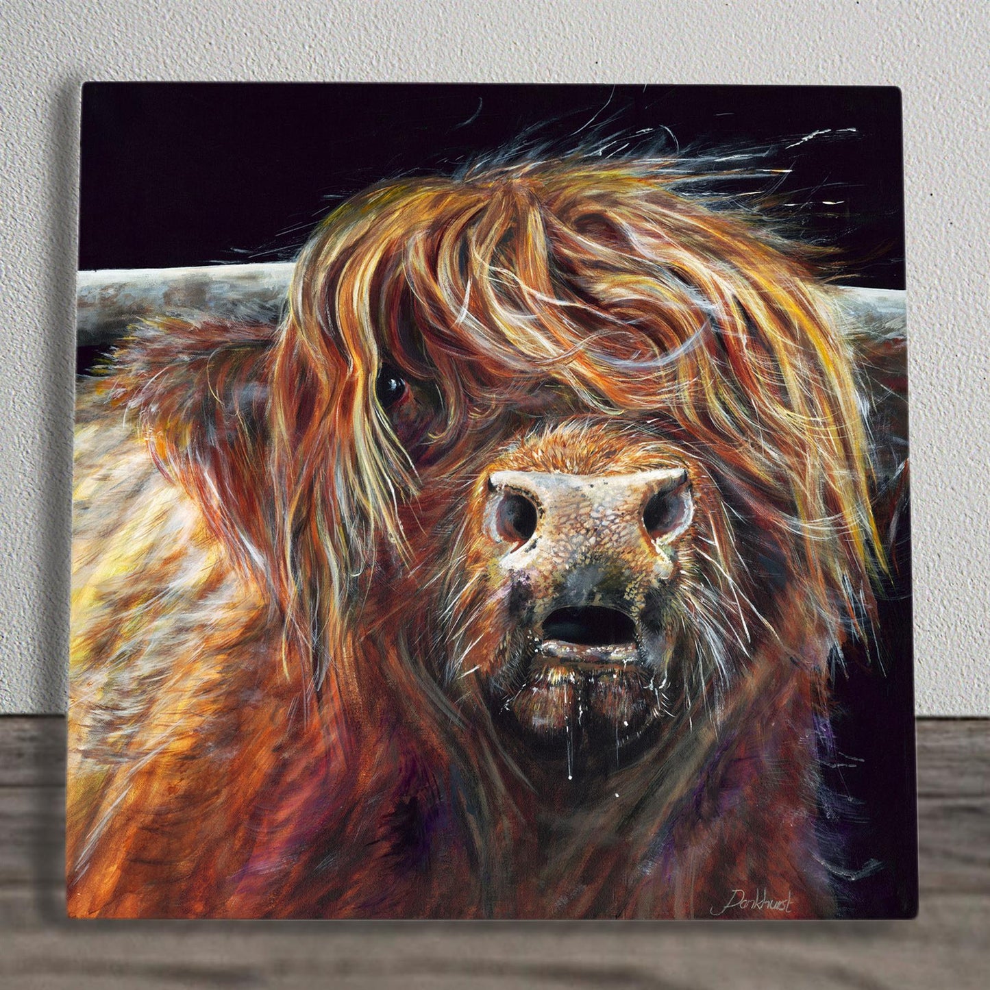 COLIN HIGHLAND COW Ceramic Art Tile by Pankhurst Gallery - 20x20 cm - Ready to Hang on Wall