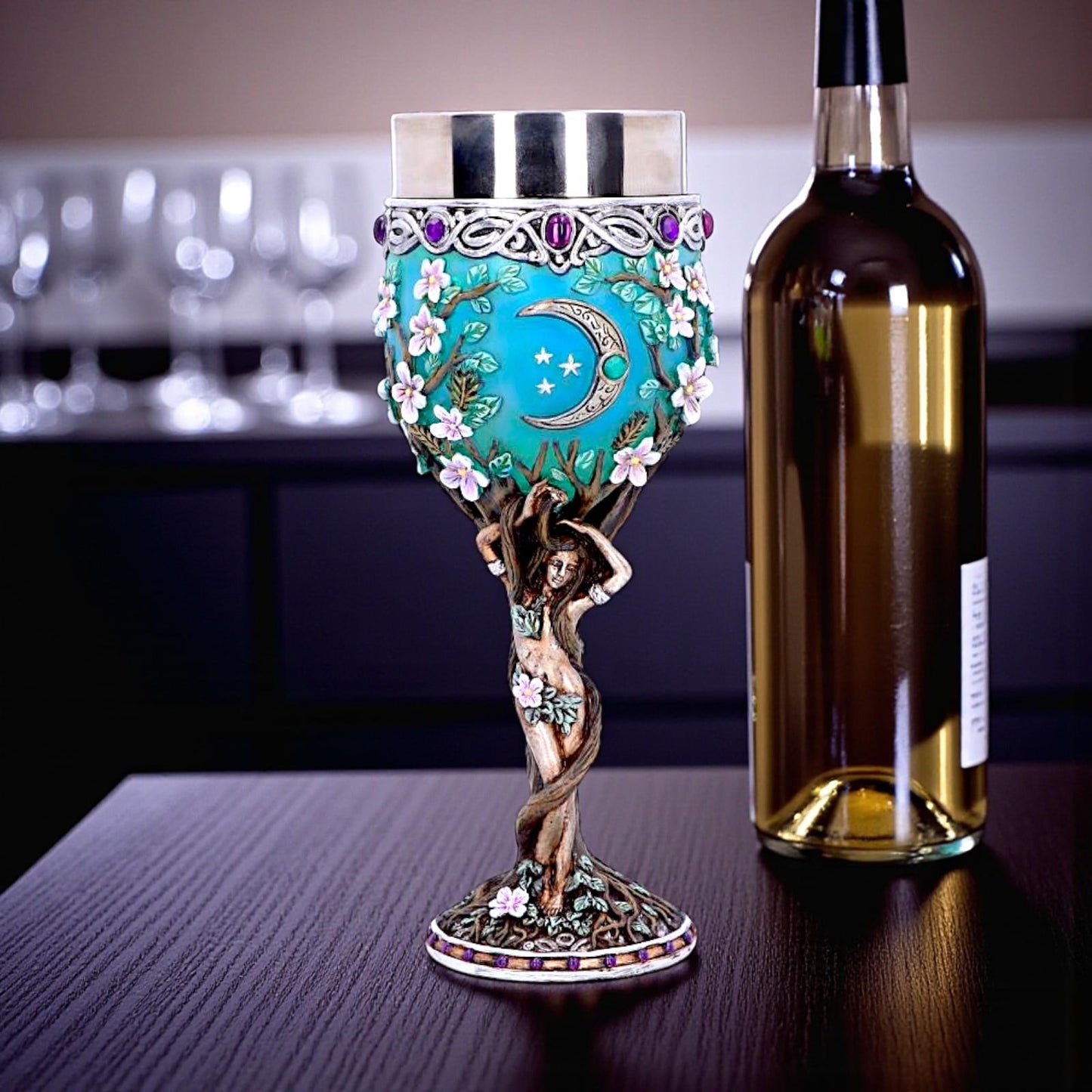 Triple Moon Goddess Maiden Goblet Chalice Wiccan Pagan Celtic Altar Drink Cup