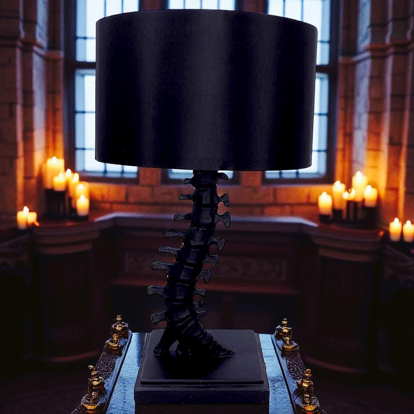 Gothic Vertebrae Table Lamp Spine Light with Shade Halloween Horror Decor