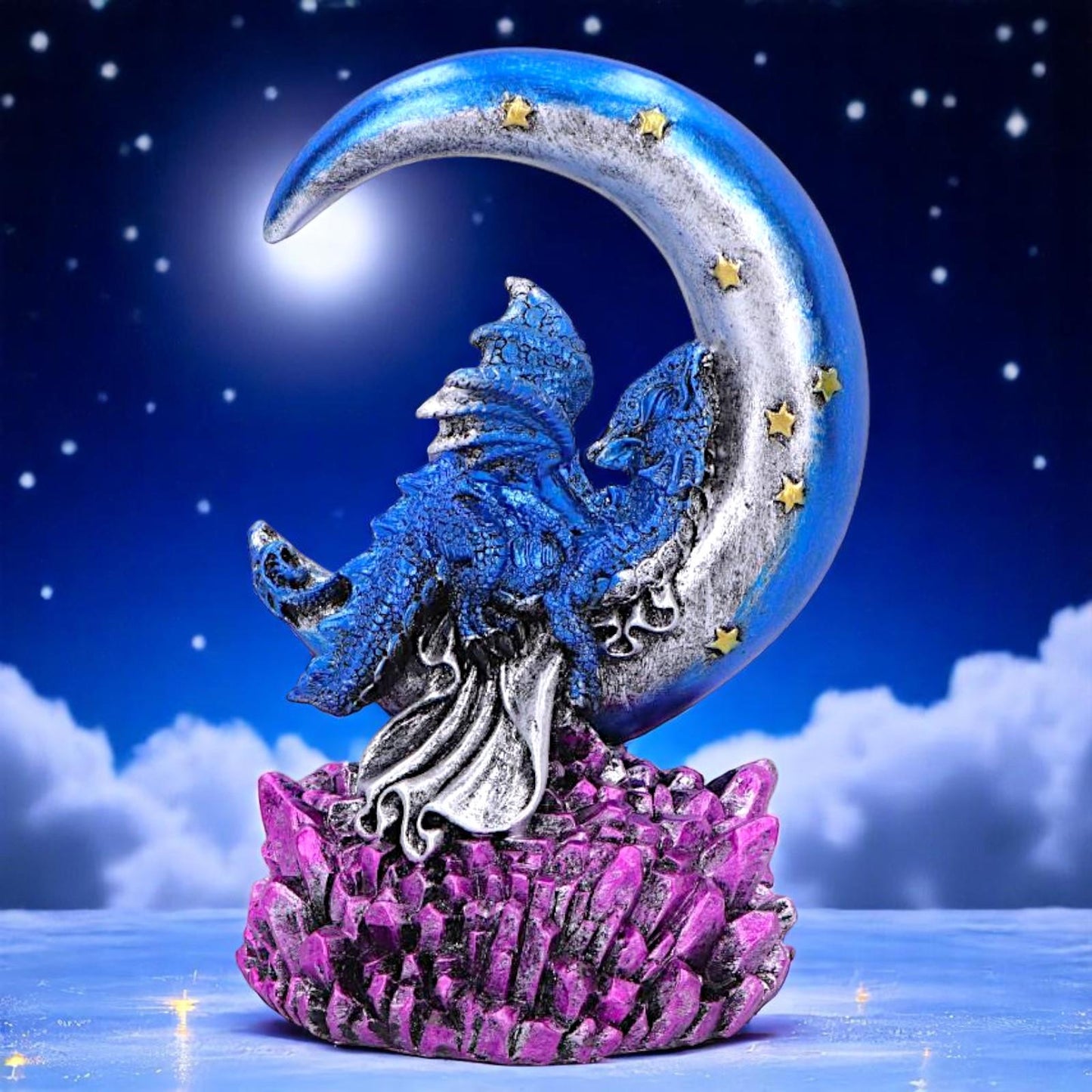 Mystical Dragon Crescent Moon Figurine Sleeping Dragonling Crystal Statue Gift