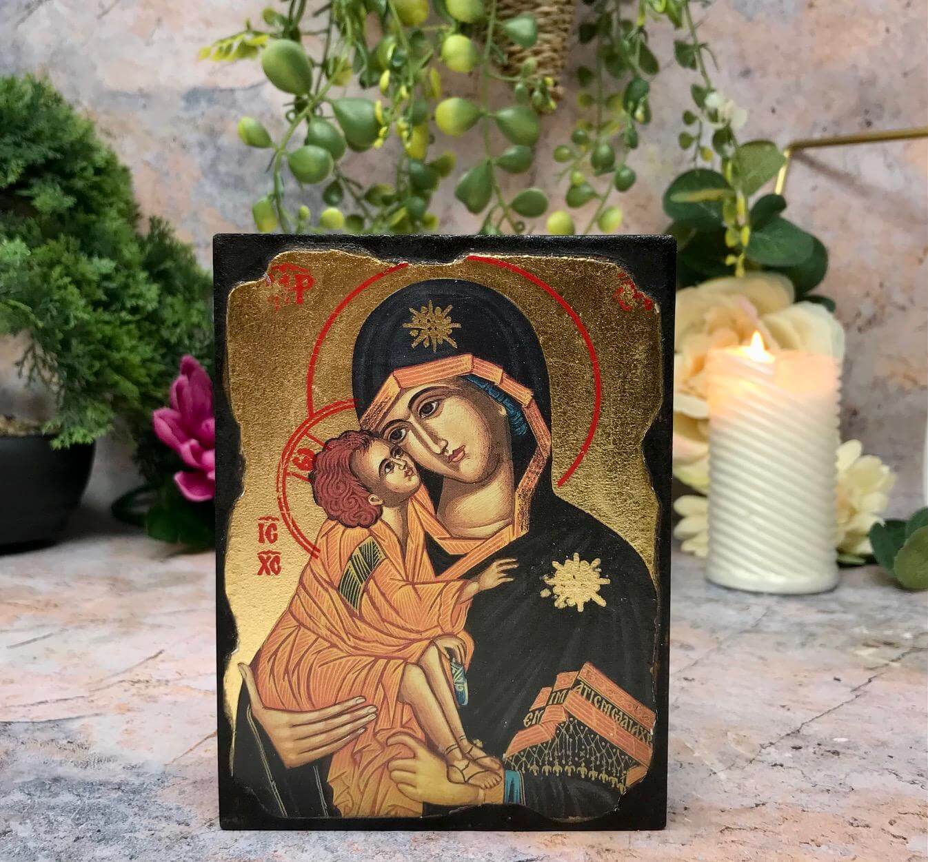 Blessed Virgin Mary and Baby Jesus Picture Hanging Icon Style Religious Wall Plaque Decor