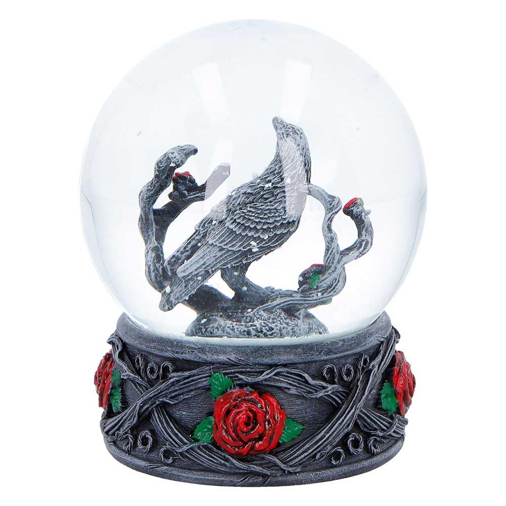 Dark Romance Raven Snow Globe Gothic Rose Ornament Alternative Decor