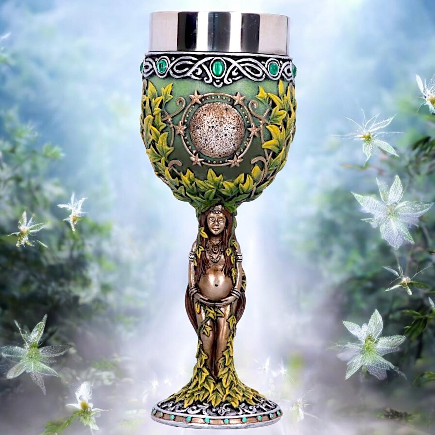 Wiccan Triple Moon Pagan Goblet Goddess Mother Earth Chalice Drinking Vessel