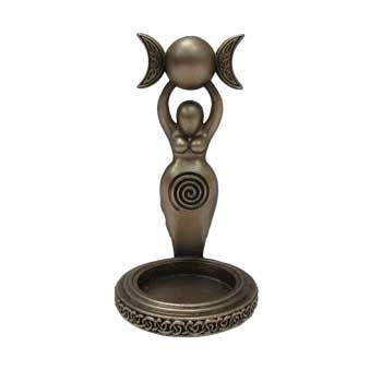 Wiccan Spiral Goddess Candle Holder 12cm - Hand-Painted Bronze Pagan Gift