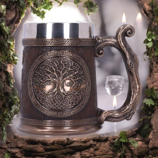 ree of Life Tankard 16cm | Bronze Celtic Design Mug with Stainless Steel Insert