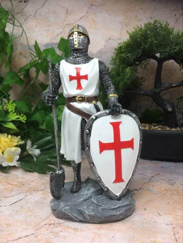 Templar Knight Standing with Axe and Shield Statue Ornament Medieval Gift Sculpture 18 cm