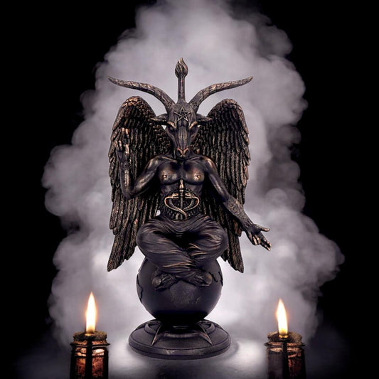 Large Antiquity Baphomet Occult Figurine 38cm Gothic Decor, Hand-Painted Resin Ornament