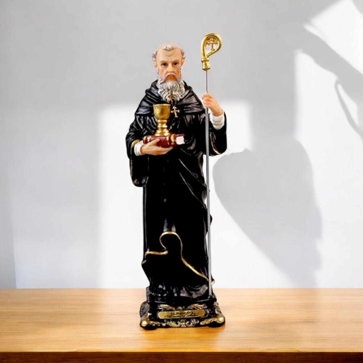 Saint St Benedict 20cm Resin Statue - Elegant Religious Figurine with Gold Accents