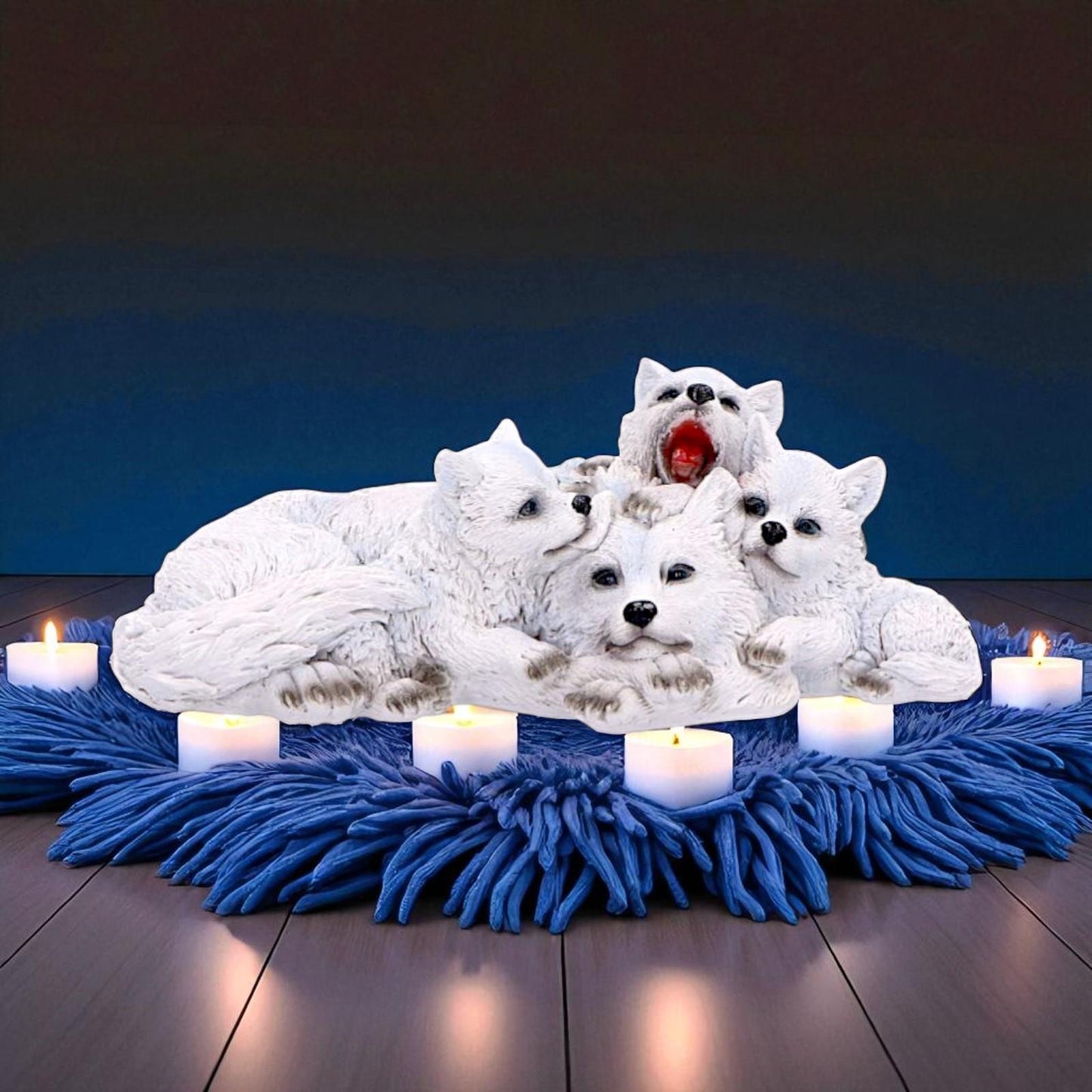Wolf Family Figurine with Playful Pups Wildlife Decor Sculpture Animal Ornament