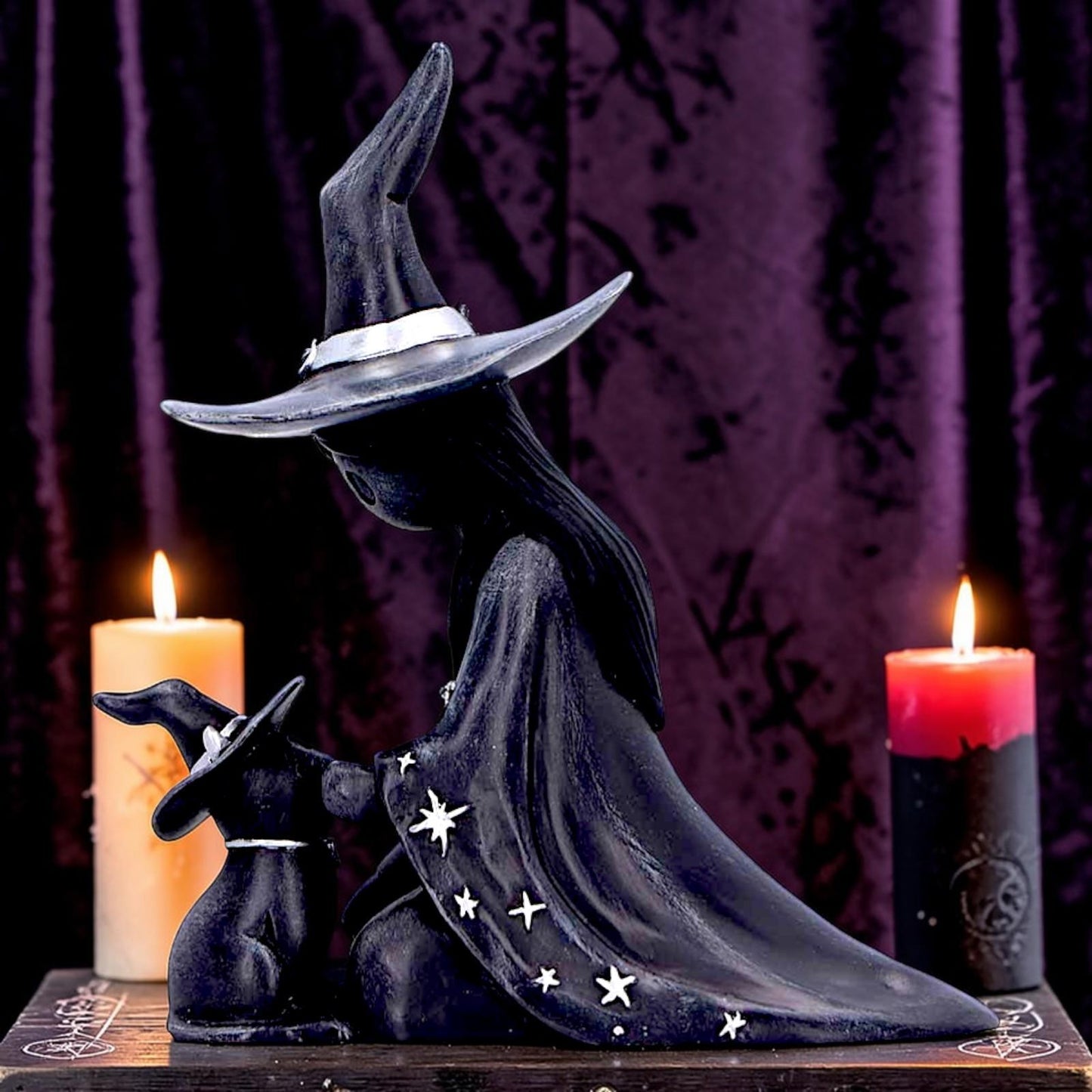 Little Souls Twilight Witch Figurine Gothic Girl Cat Moon Magic Ornament Decor
