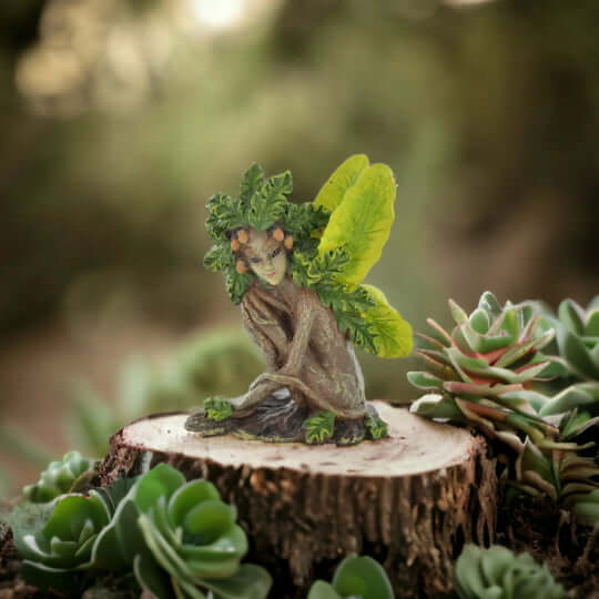 Enchanted Oak Leaf Fairy Figurine, Indoor/Outdoor Garden Statue, Mystical Woodland Nymph Decor, Whimsical Art, Nature-Inspired Collectible