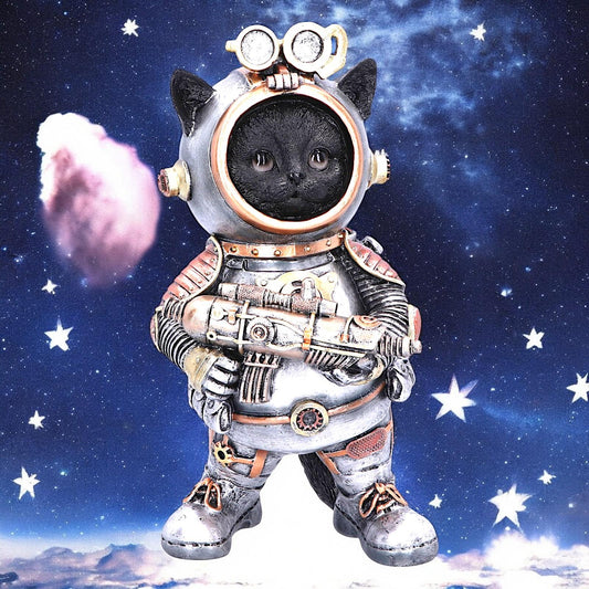 Cat-tack Space Steampunk Figurine 23cm | Hand-Painted Resin Space Cat Collectible