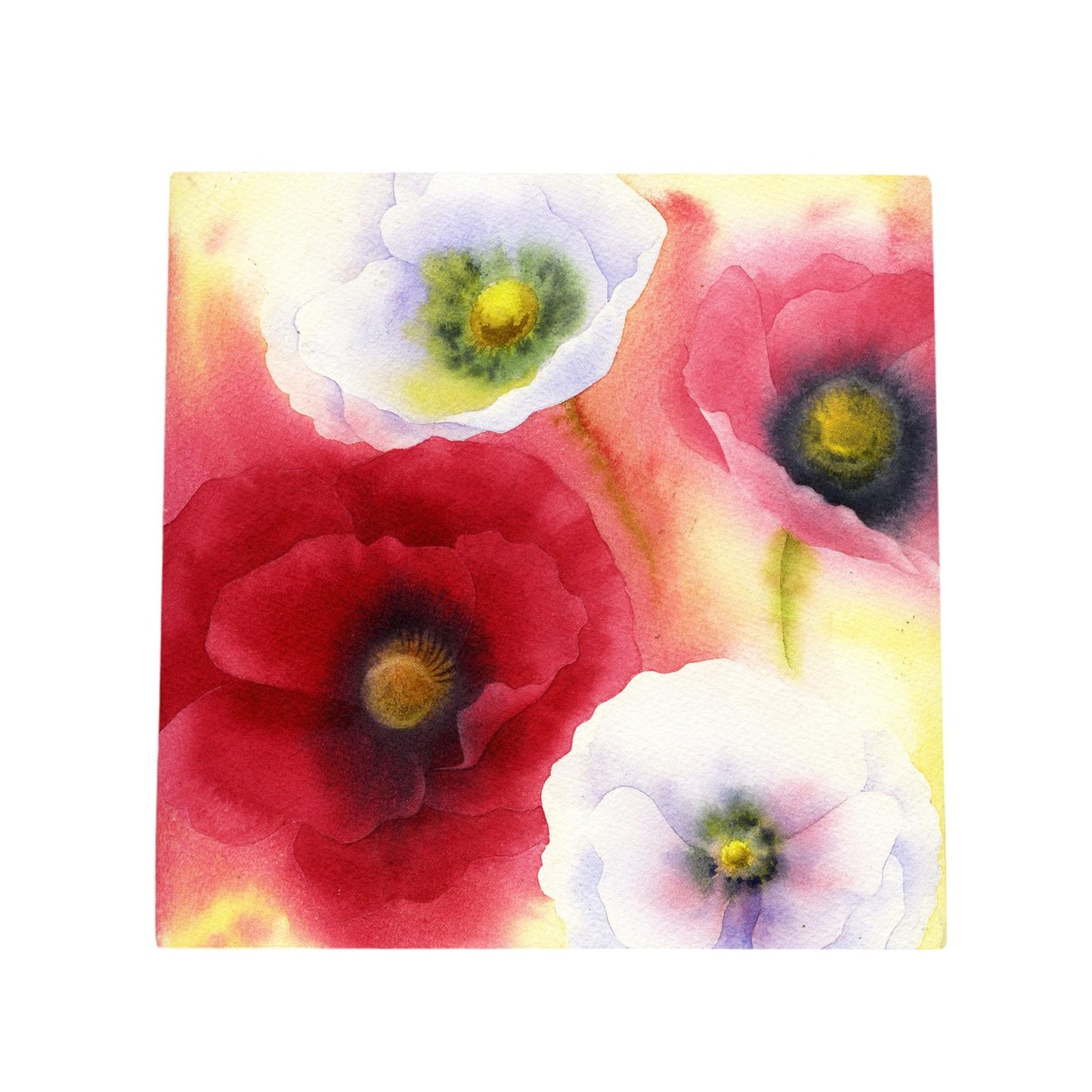 Four Poppies Ceramic Art Tile 20x20cm Wall Decor | Ready to Hang | Floral Artwork-Osiris Craftworks