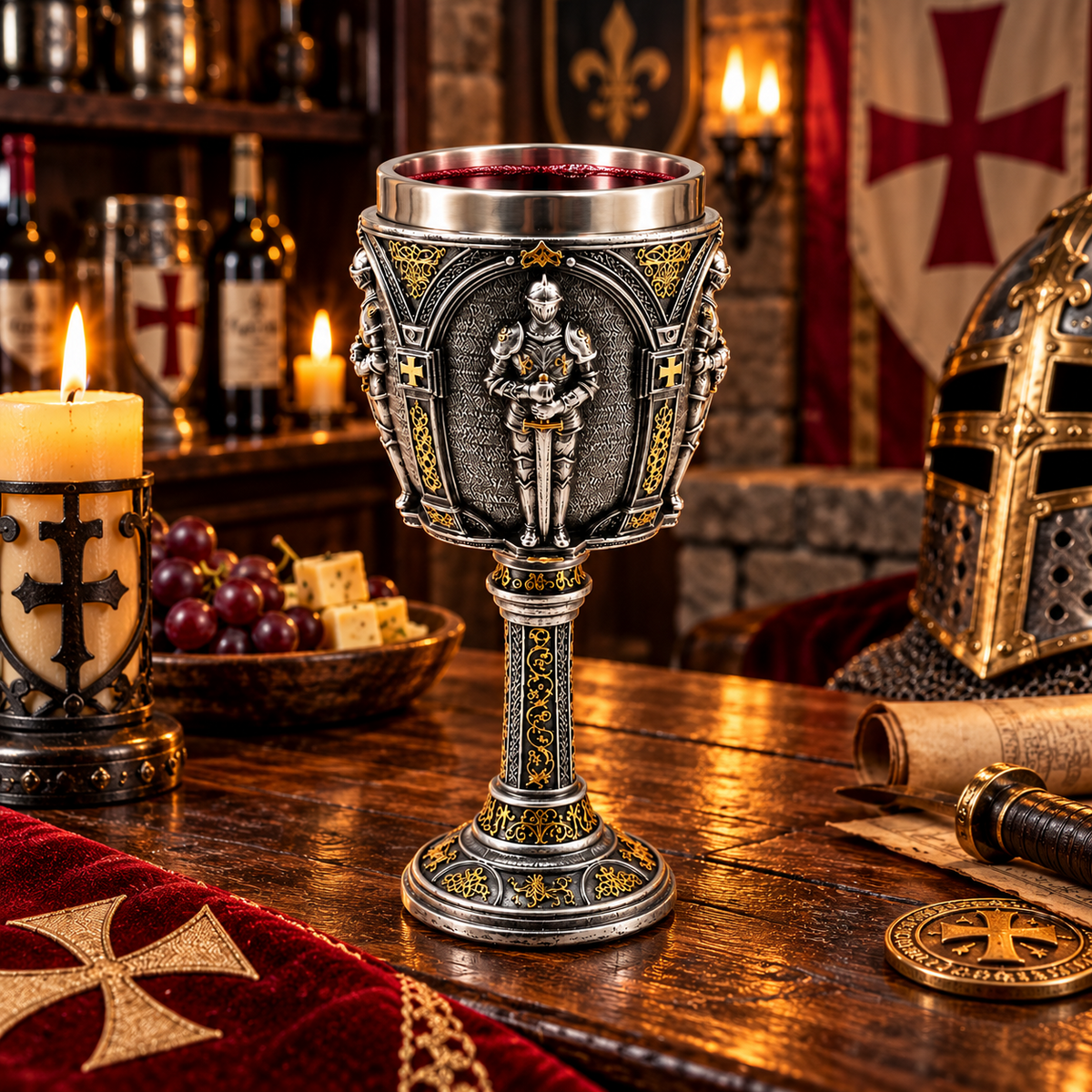 Knights Templar Goblet 18cm Medieval Gothic Chalice Silver Gold Wine Cup Gift