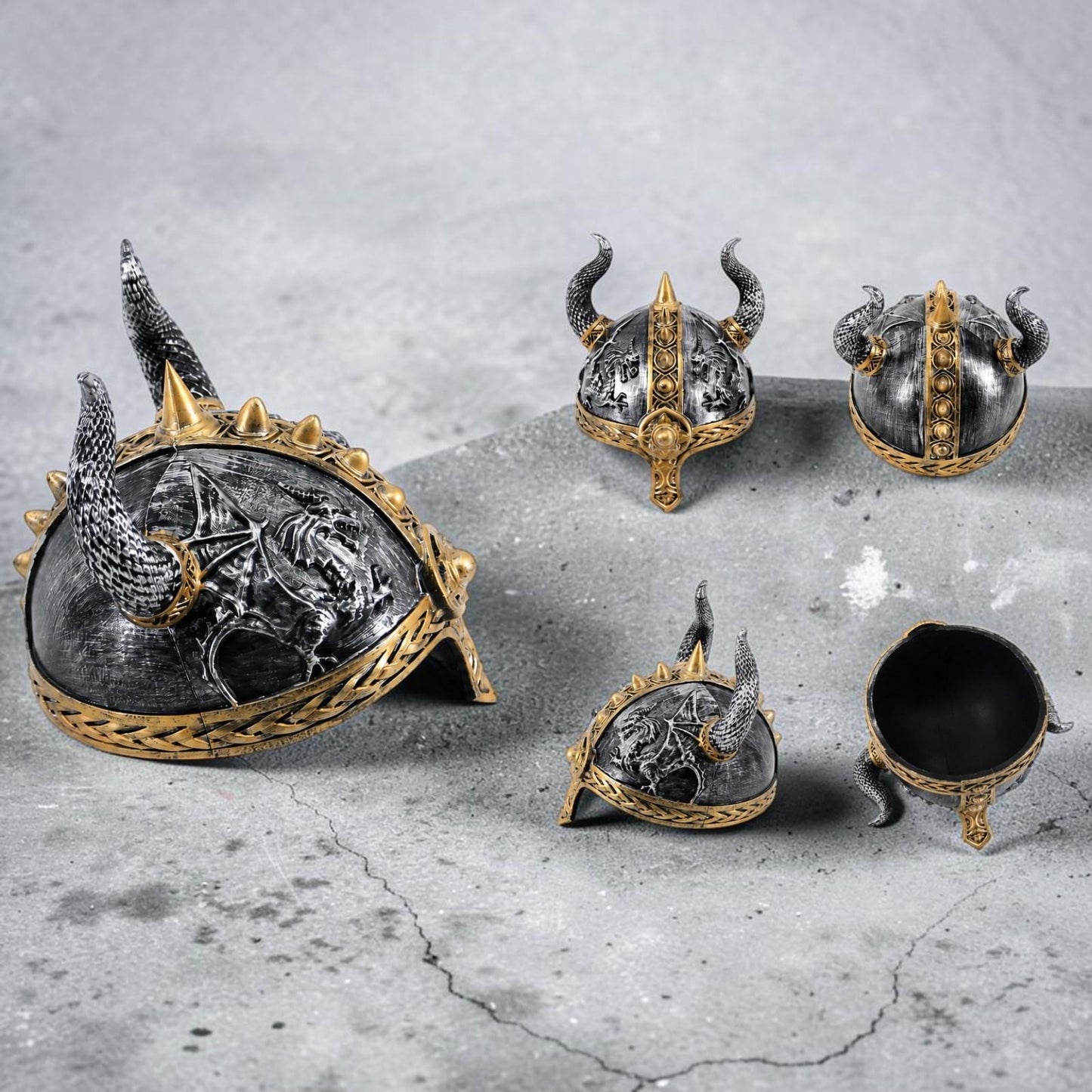 Dragon Engraved Viking Helmet Ornament Nordic Warrior Medieval Home Display          Figure