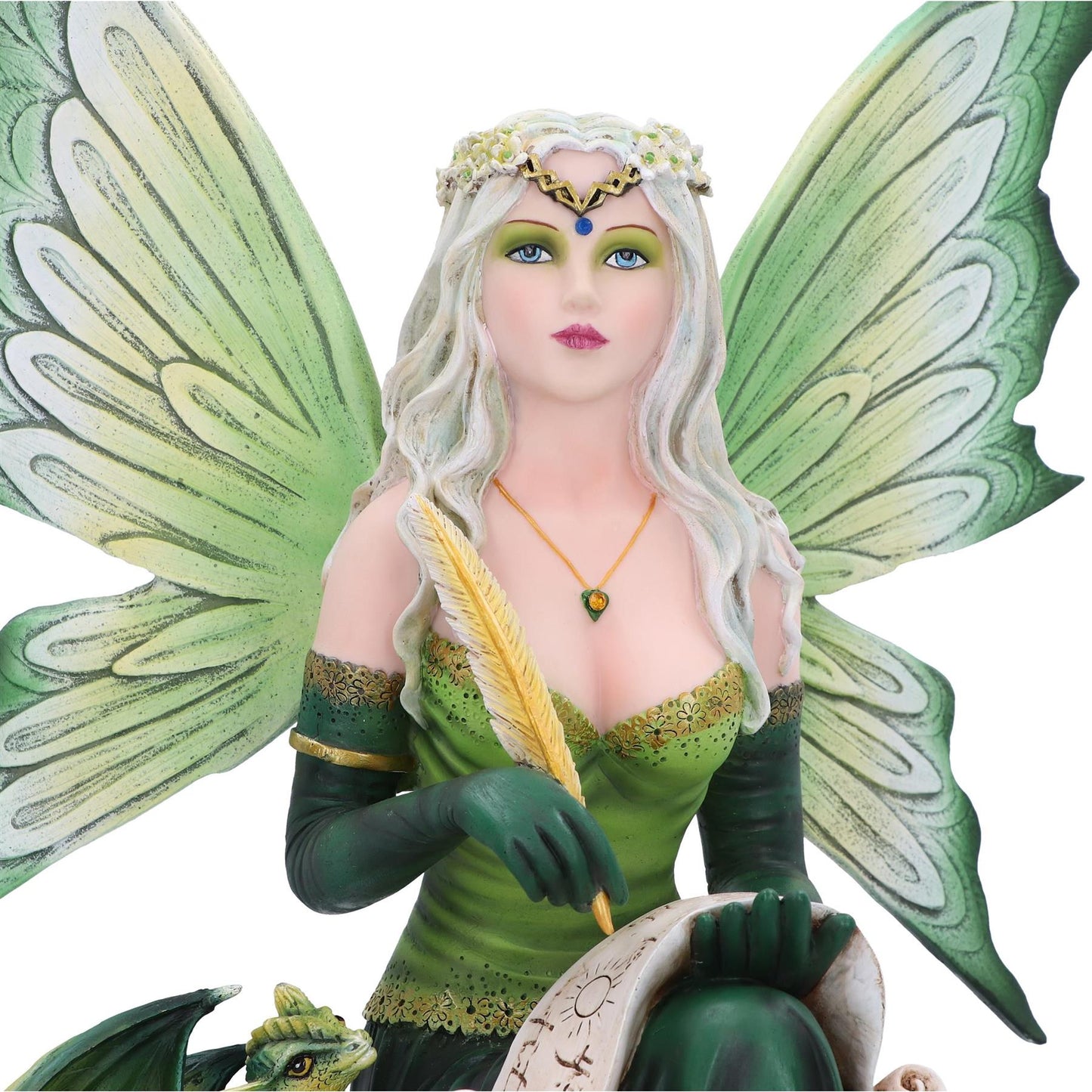 Enchanting 49.5cm Green Fairy Figurine with Dragon - Hand-Painted Fantasy Resin Sculpture