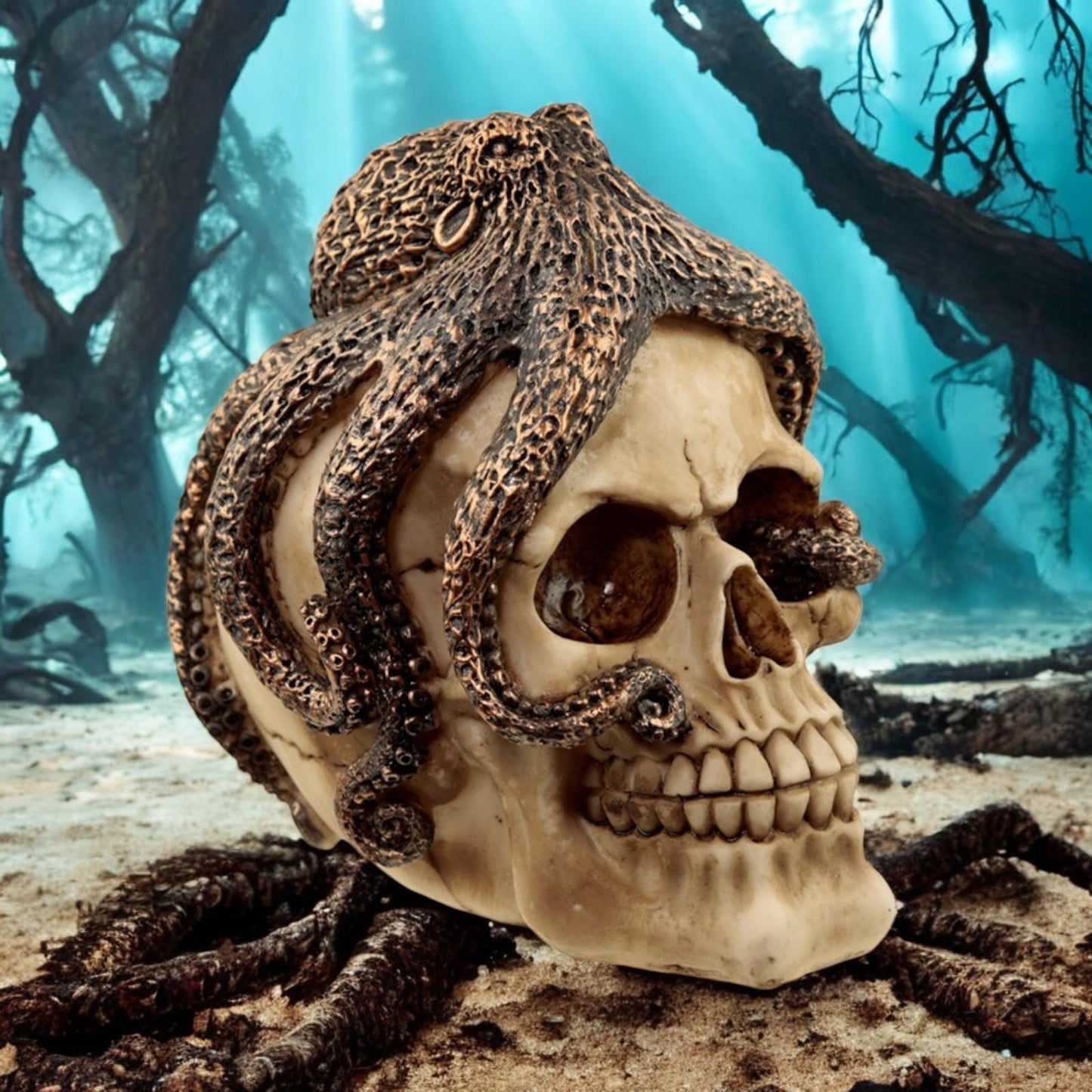 Fantasy Octopus Skull Statue Gothic Steampunk Home Decor Figurine Ornament