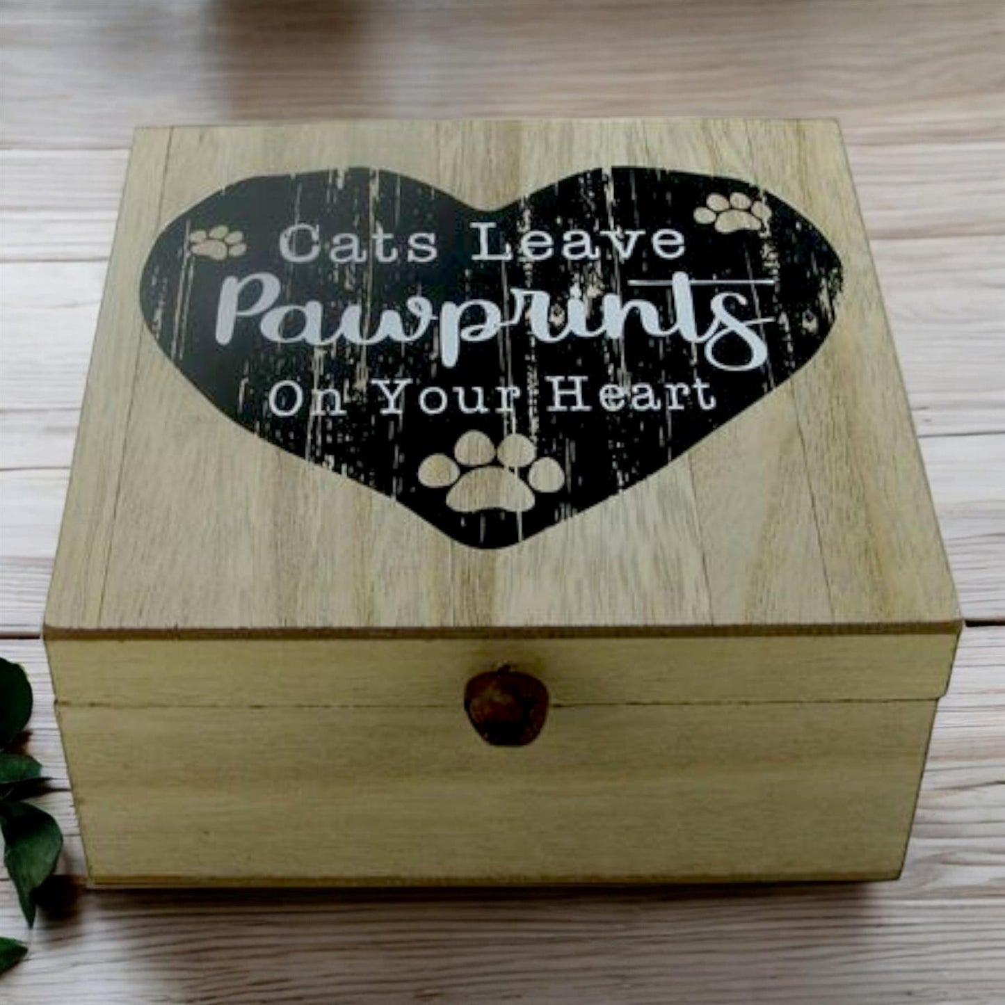 Cats Leave Pawprints Wooden Pet Memory Keepsake Box Heart-Shaped Design